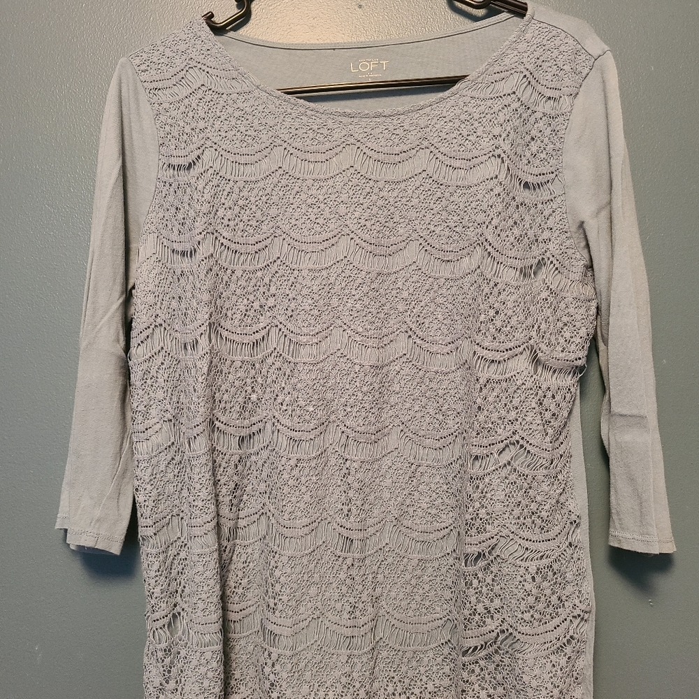 The Loft blue 3/4 sleeve lace shirt
